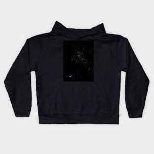 Portrait, digital collage and special processing. Bizarre. Scattered shapes. Man face. Desaturated red and blue. Kids Hoodie